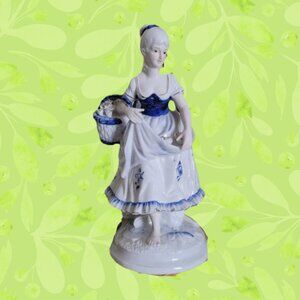 Vintage Porcelain Woman Figurine Delft Blue